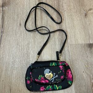 Betsey Johnson Retired Skull and Rose Print Mini Crossbody